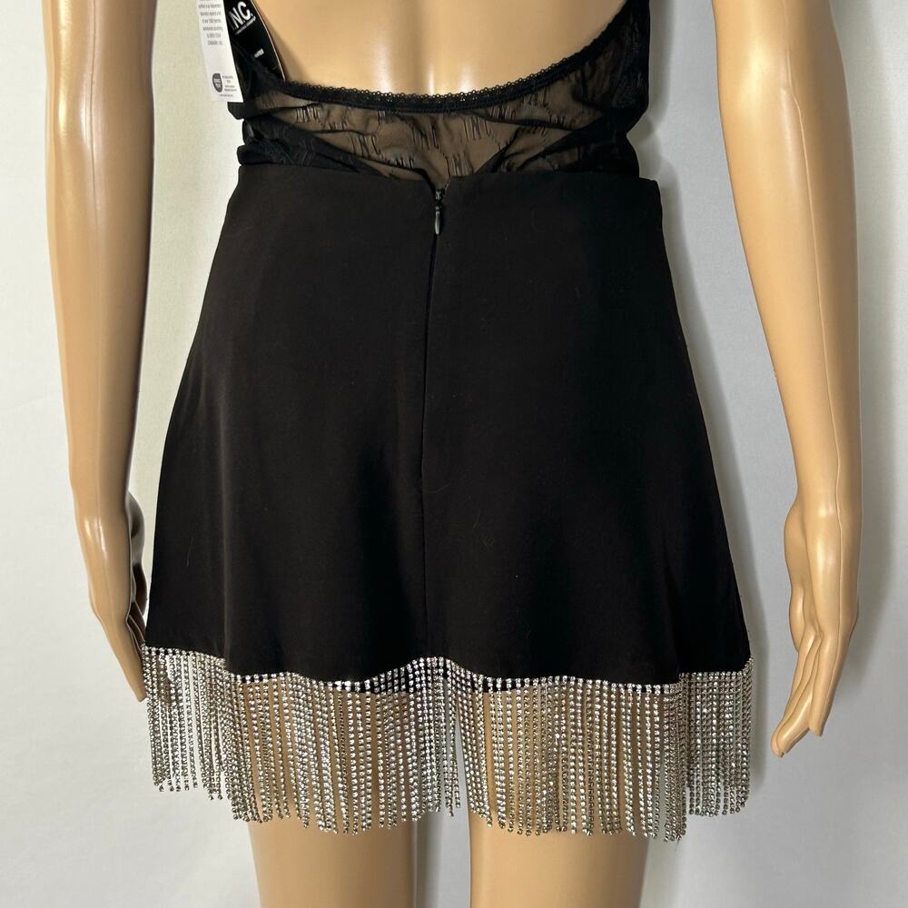 Gianni Bini Black Rhinestone Fringe Skort Size 2 Y2K Party Mini Skirt Shorts